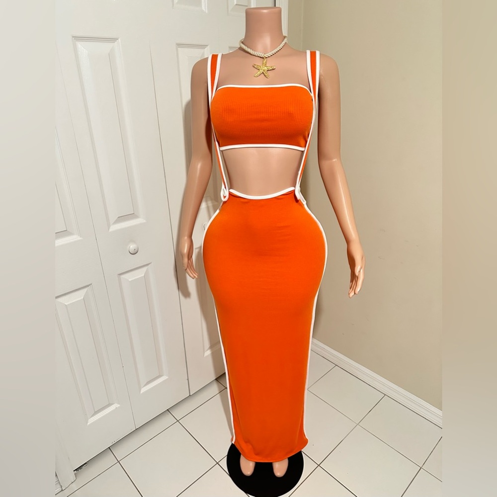 Orange Suspender Dress Set